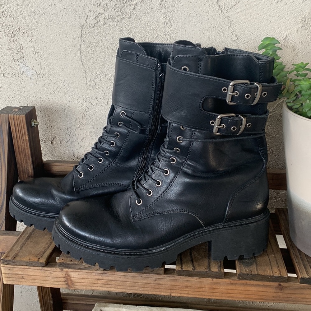 Francesco Milano Italian Motorcycle Biker Combat Moto Boots Buckles Lug Sole EUC